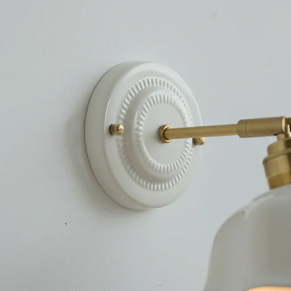 Adjustable Swing Arm Sconce with Porcelain Shade 7 in White & Copper Finish Task Light for Bedroom Nightstand Living Room Wall Accent