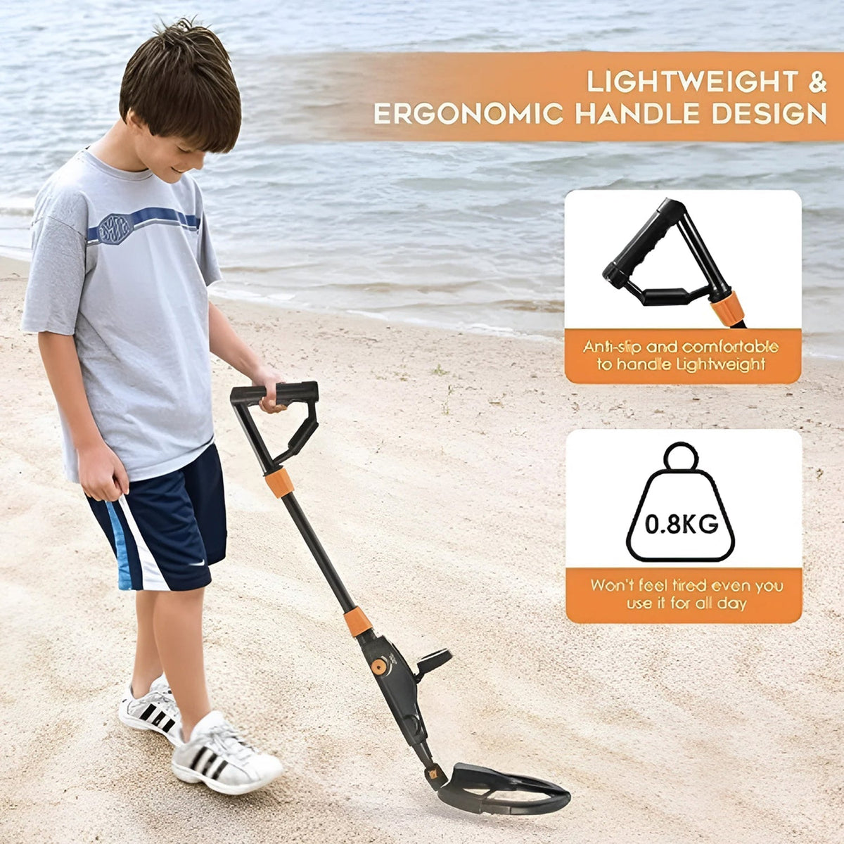 Junior Metal Detector with Waterproof Coil & Target ID – Adjustable Treasure Finder for Kids Ages 6-12 – Beach, Park & Backyard Detecting
