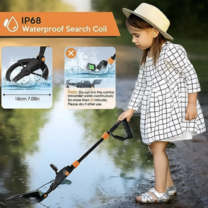 Junior Metal Detector with Waterproof Coil & Target ID – Adjustable Treasure Finder for Kids Ages 6-12 – Beach, Park & Backyard Detecting