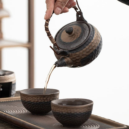 Handcrafted Ceramic Teapot Set with Warmer and Serving Tray for Mindful Tea Rituals, Japanese-Inspired Design for Green Tea, Herbal Blends,