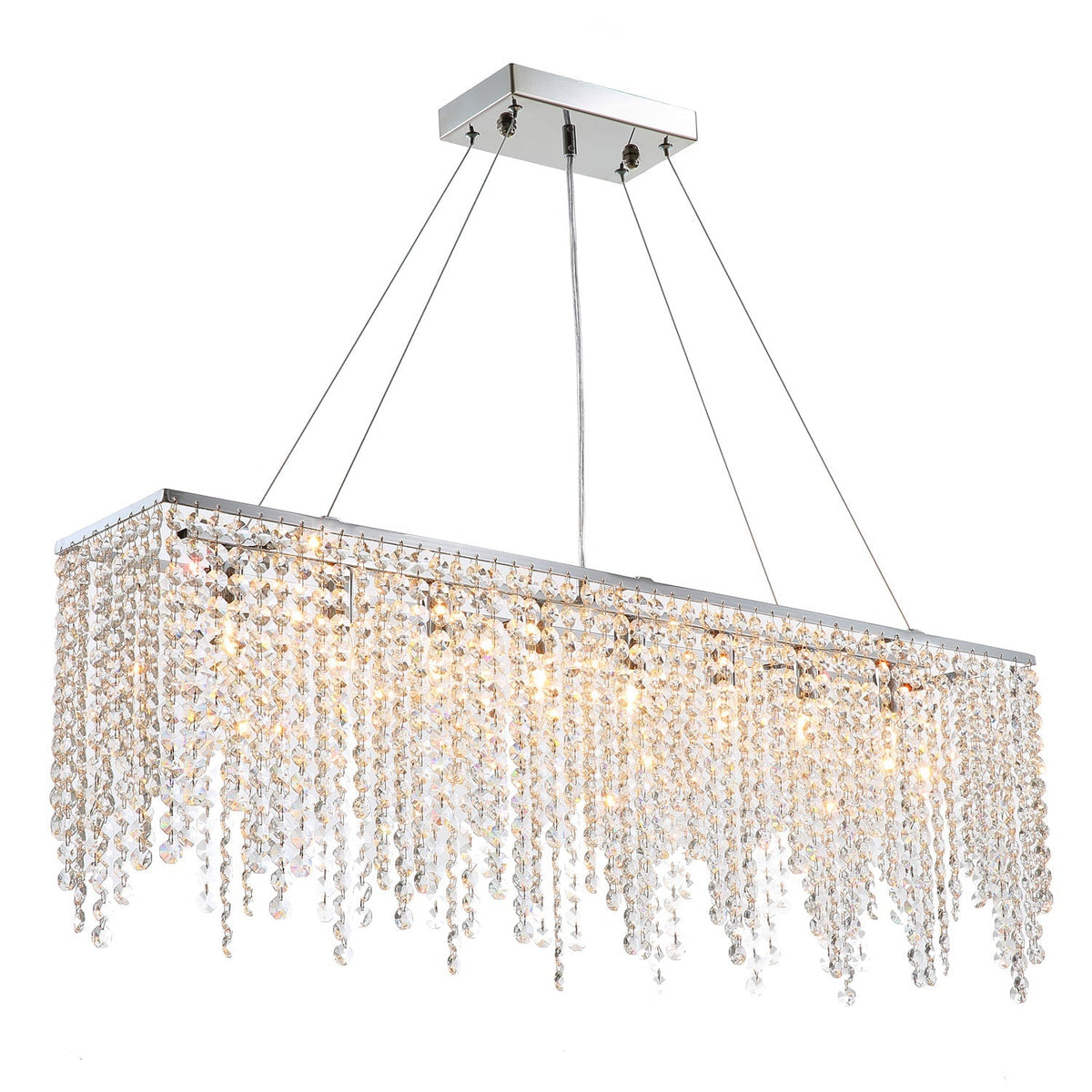 Rectangular Crystal Chandelier Ceiling Light Fixture Stainless Steel Frame E12 Candelabra Base for Dining Room Kitchen Island Modern